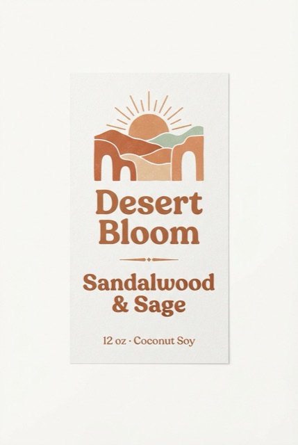 boho candle label design for Sandalwood & Sage by Desert Bloom